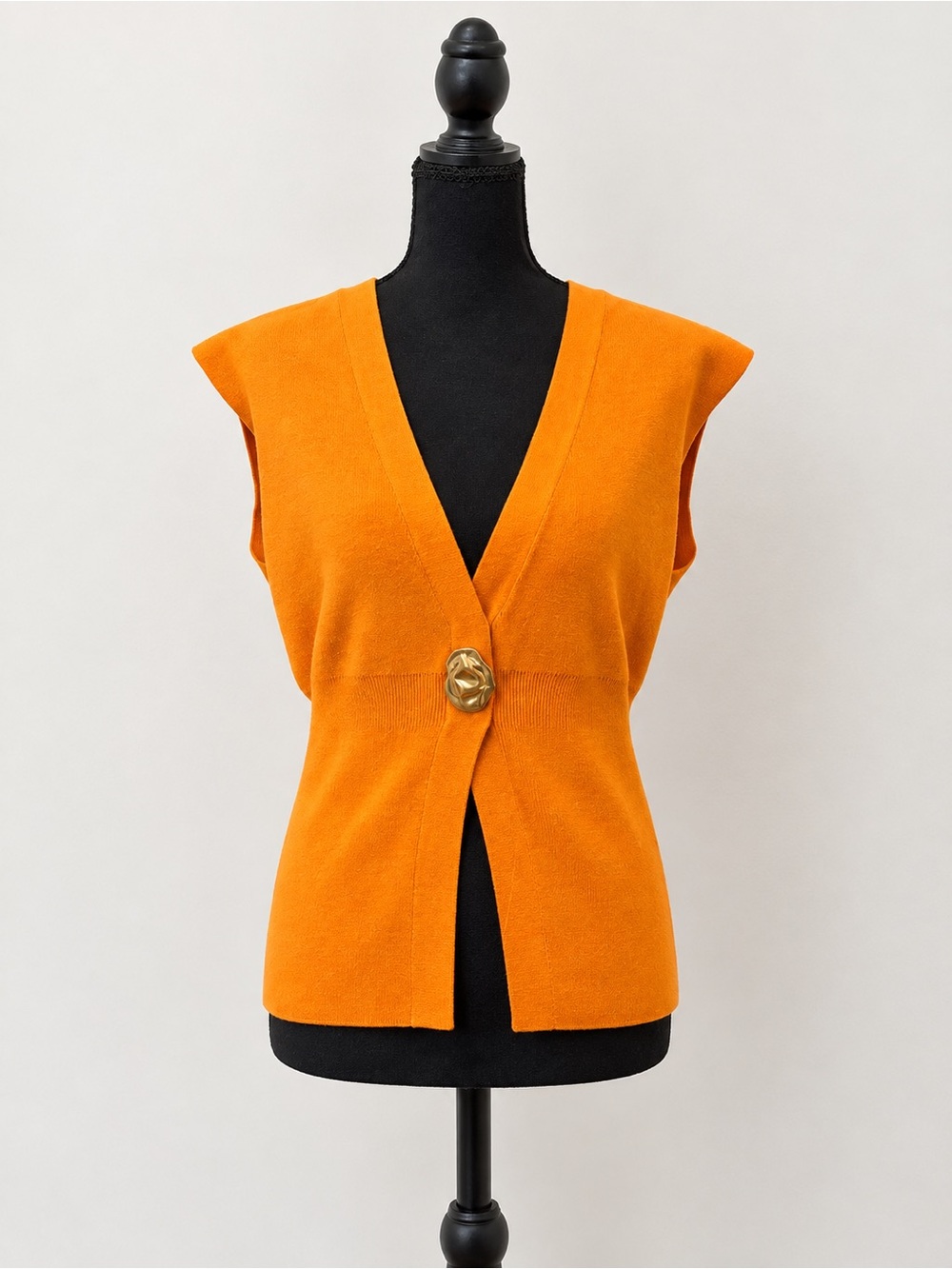 Commense Orange V-Neck Knit Vest Gold Button Size M NWT